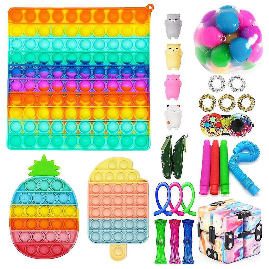 1Set Decompression Toy Novelty Toy Squeeze Fidget Bundle with Pinch Rainbow Bead Ball for Autism Party Gift Kid’s Favors