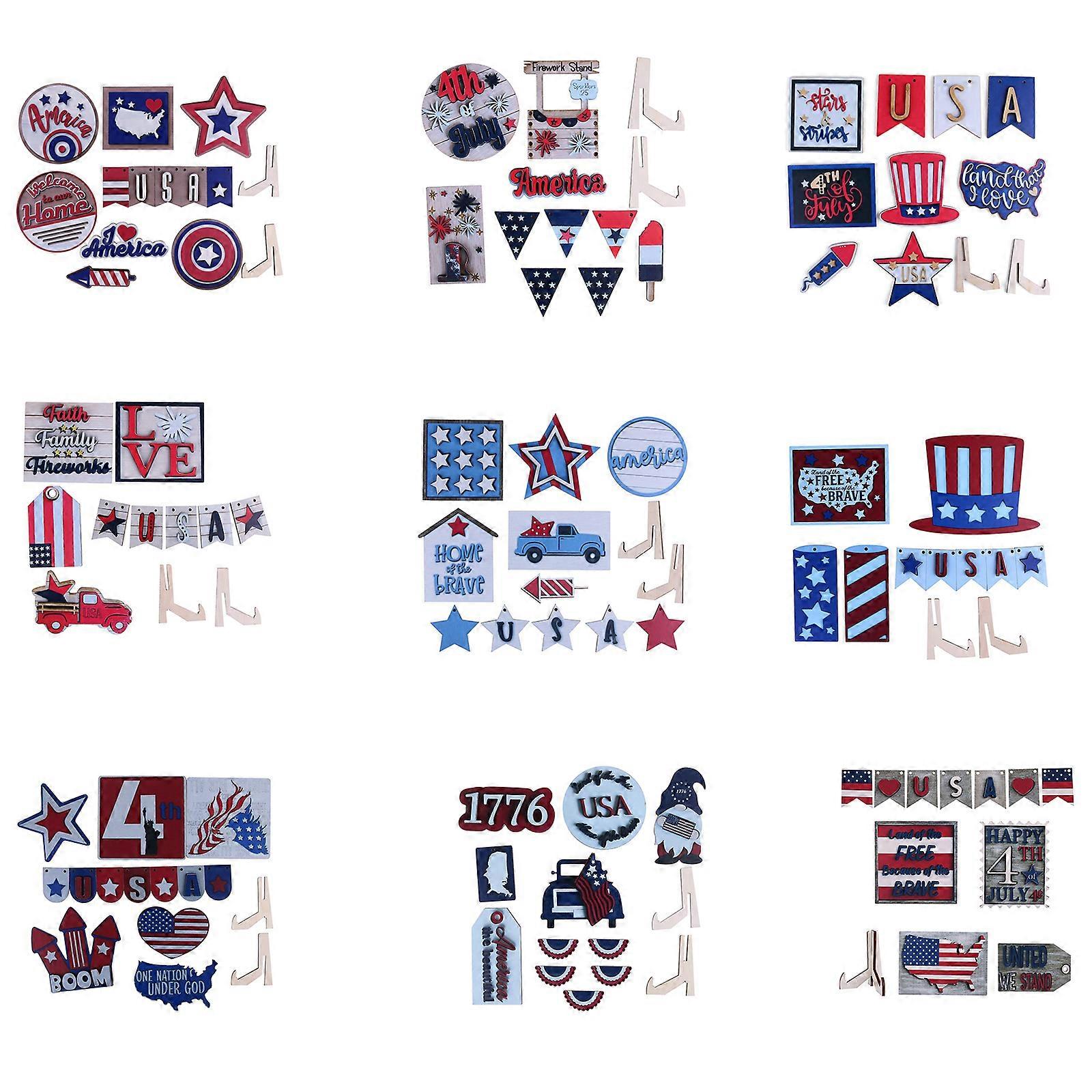 Independence Day Abgestuftes Tablett Dekor Bundle Set Hut Sternbuchstaben Desktop Ornament