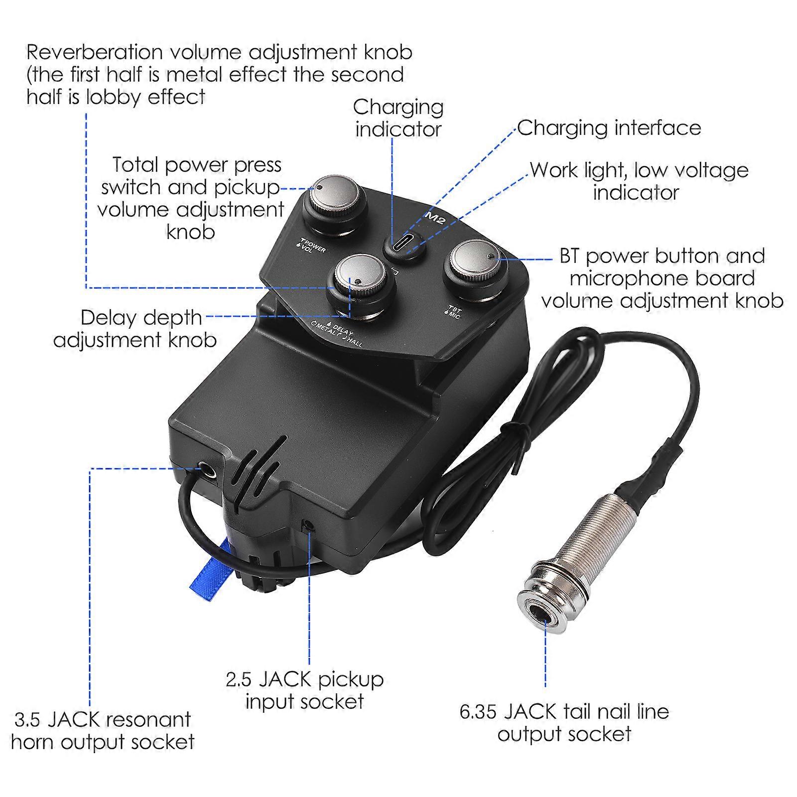M2 Guitar Resonant Pickup Resonance Sound Pickup for Guitar with 2200mAh Lithium Battery BT Guitar Pickup DIY Kit for Classical & Folk Guitar