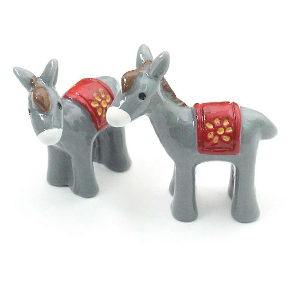 Mini Donkey Figurine Set of 2, Small Resin Donkey Statues for Fairy Garden and Dollhouse Decorations
