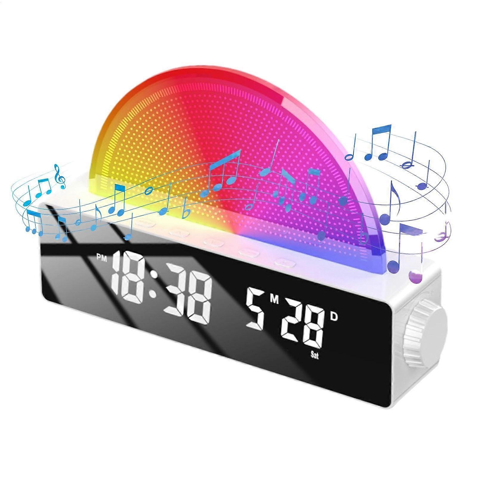 Sunrise Wake Up Alarm Clock with Adjustable Brightness, Bluetooth Speaker and FM Radio, Digital Display, White