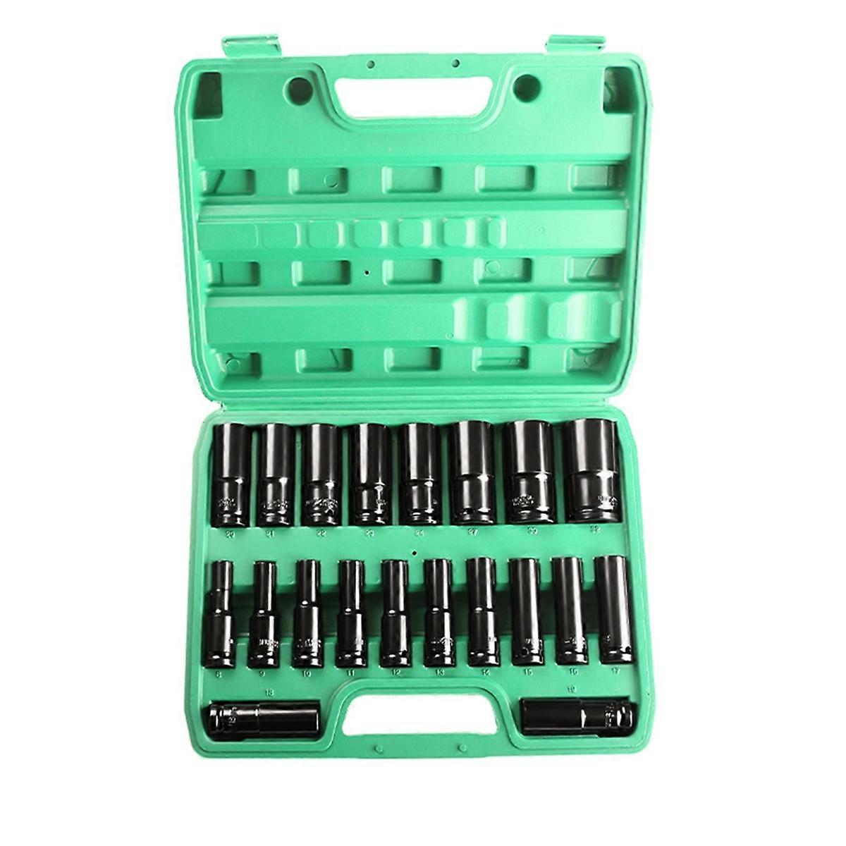 20PCS 1/2 Inch Drive Socket Set Metric Deep Socket Set 6 Point Hex Design Impact Socket Set with Por