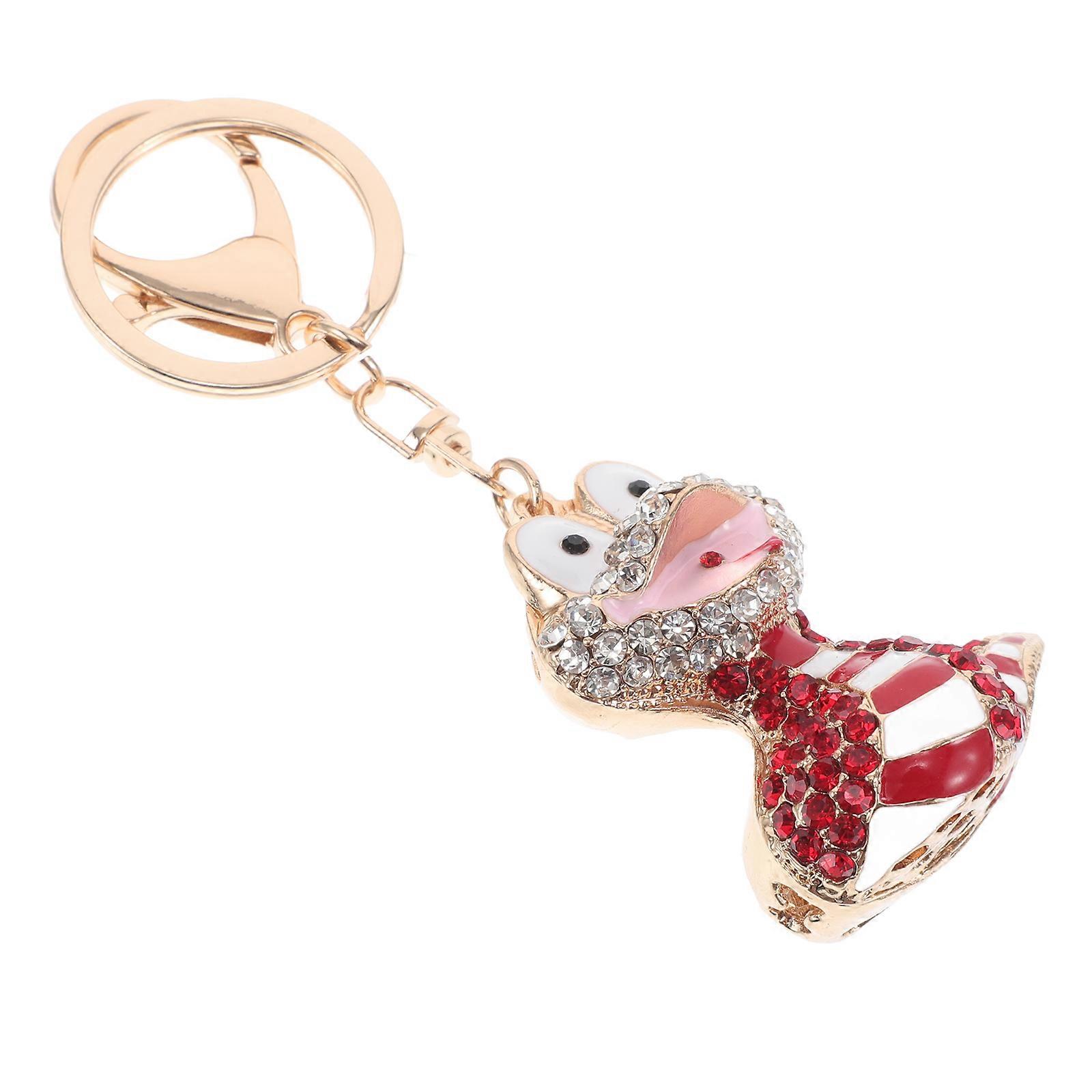 Snake Shaped Keychain Zinc Alloy Rhinestone Ornament Handbag Keys Fashionable Red 1Pcs