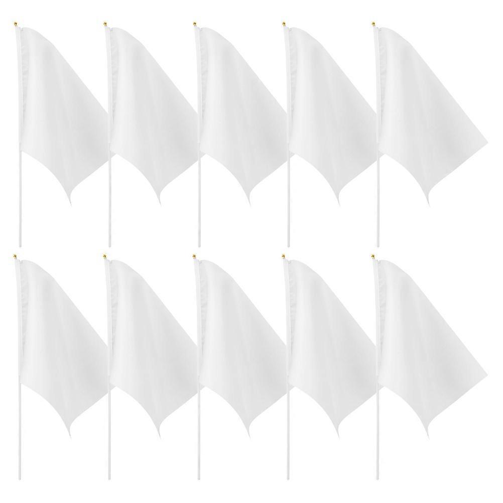 Small Waving Flags Handheld Flags Traffic Warning Supporters 20X30cm White 10Pcs