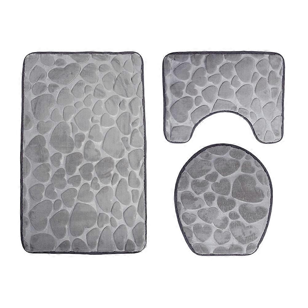 Toilet Floor Mats Three Piece Bathroom Mat Set Grey U-shape Non-slip 3Pieces