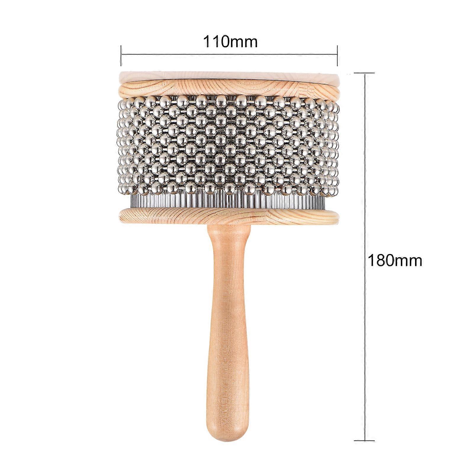 Wooden Cabasa Percussion Musical Instrument Metal Beaded Chain & Cylinder Pop Hand Shaker for Classroom Band Medium Size
