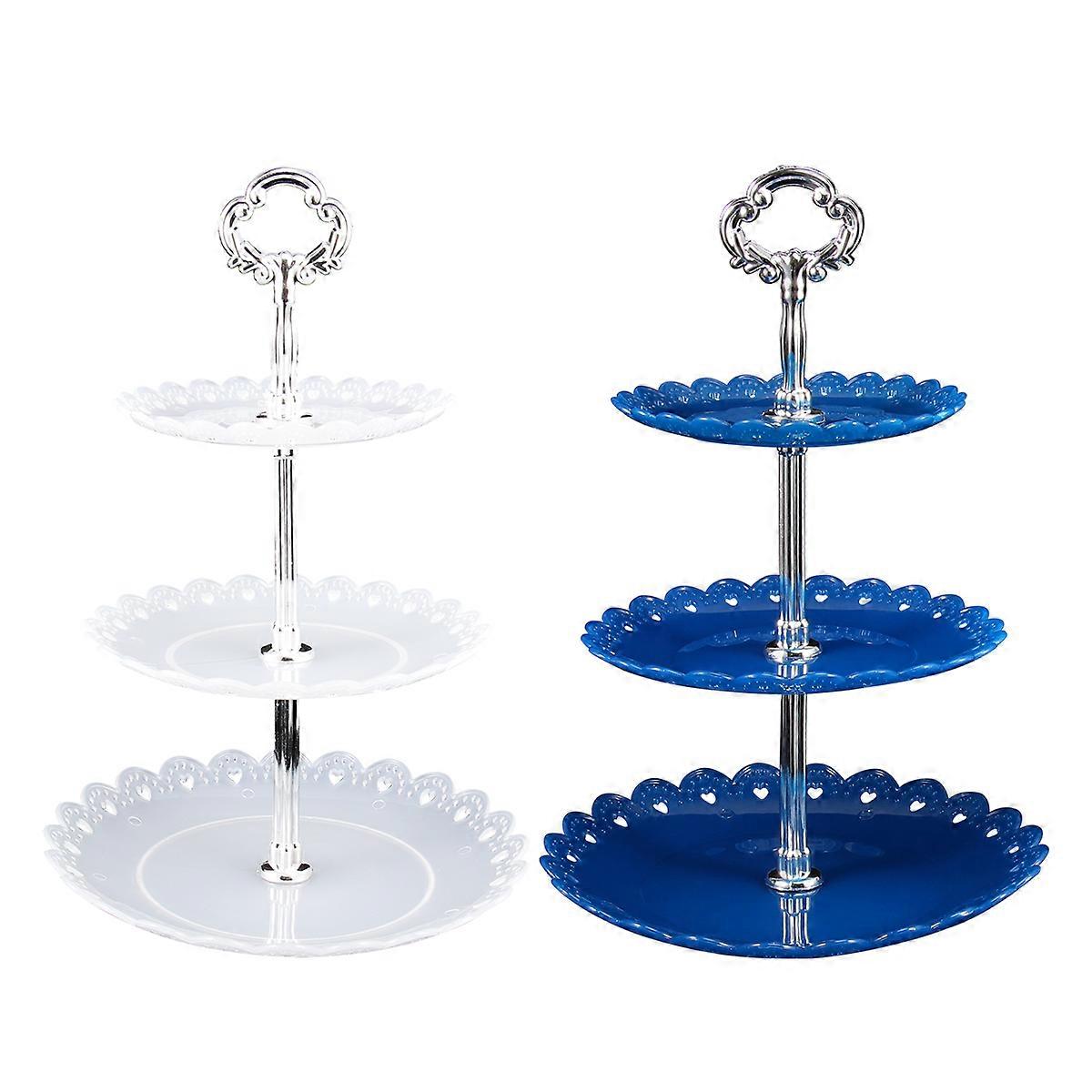 Three Layer Cake Display Stand Elegant Style Food Display For Birthday Party Transparent Blue 22x22x2.3cm 2Pcs