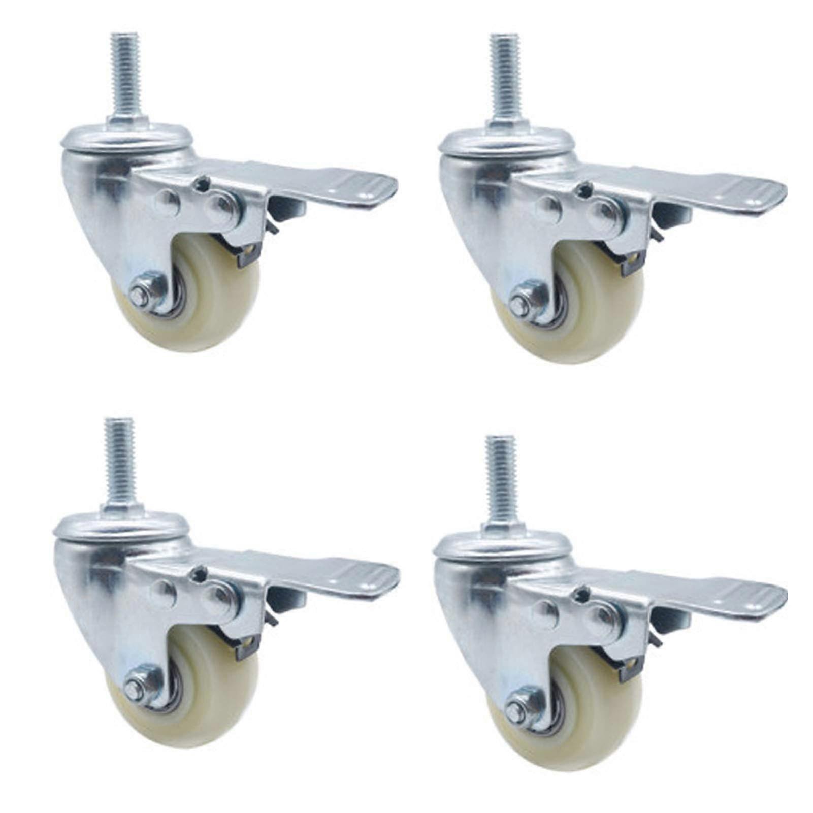 4 Nylon M10/M8 × 25mm Double Bearing Furniture Swivel with Brake (White 8mm)