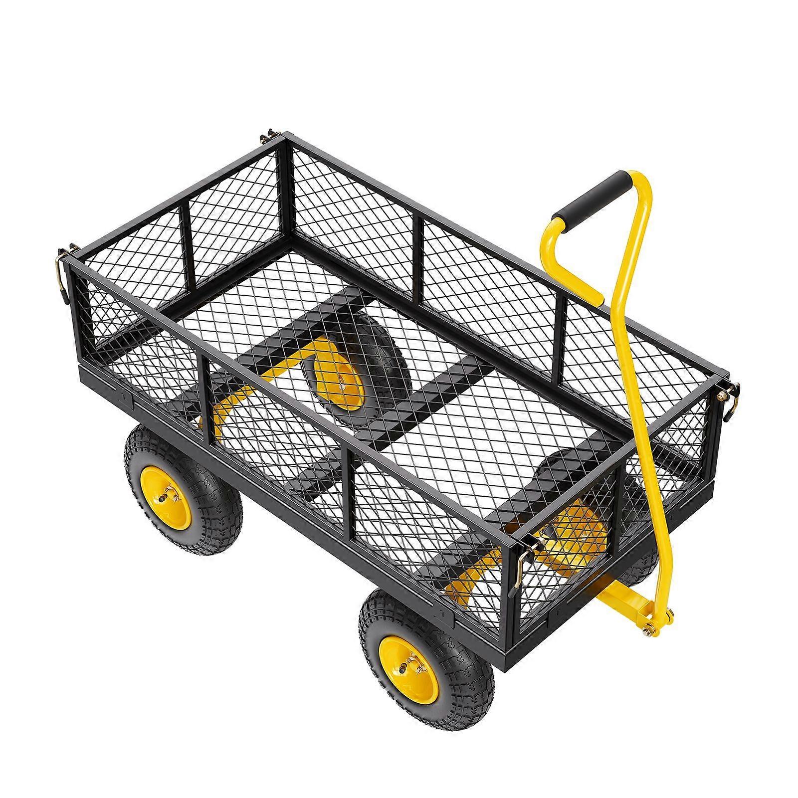 900 Lbs Heavy Duty Steel Garden Cart with 10" Tires and Mesh Removable Sides(Convert to Flatbed) and 180Rotating Handle