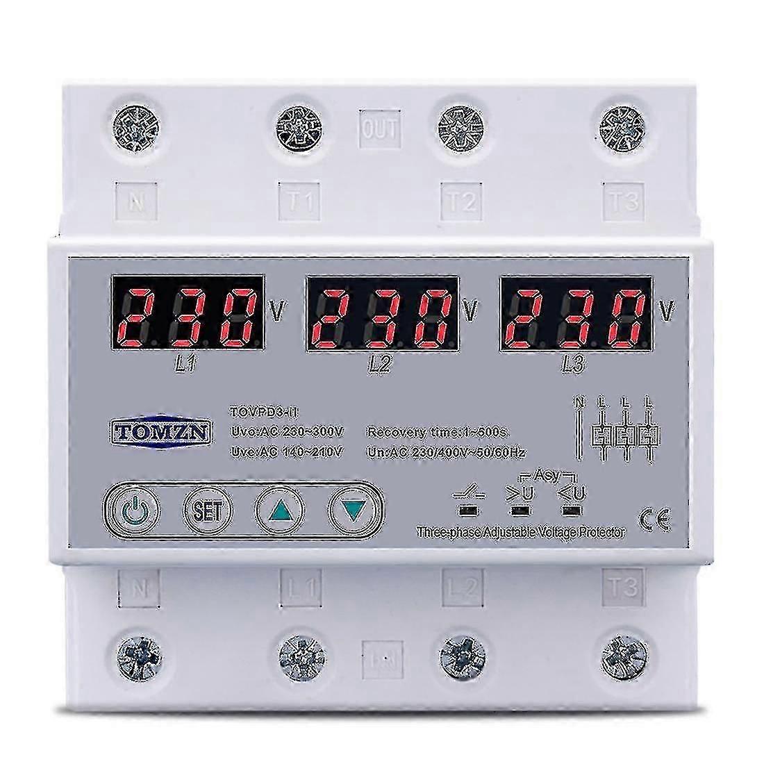 Three Phase Over And Under Voltage 63a Adjustable Protector Automatic Reset Device