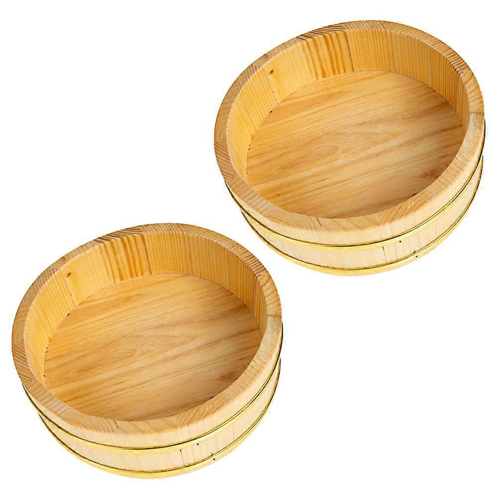Sushi Rice Mixing Bowl Wooden Sushi Storage Barrel For Professional Chefs Khaki 24X24CM Rice Mixing 2Pcs