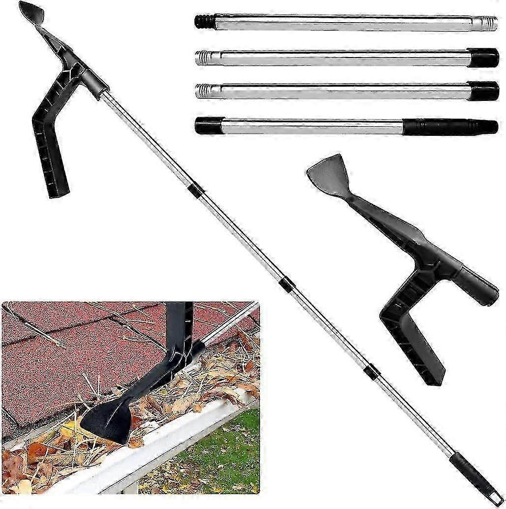Telescopic Gutter Cleaning Tool with 70.8in Extendable Pole and Detachable Scraper for Roof Gutter Guard Maintenance