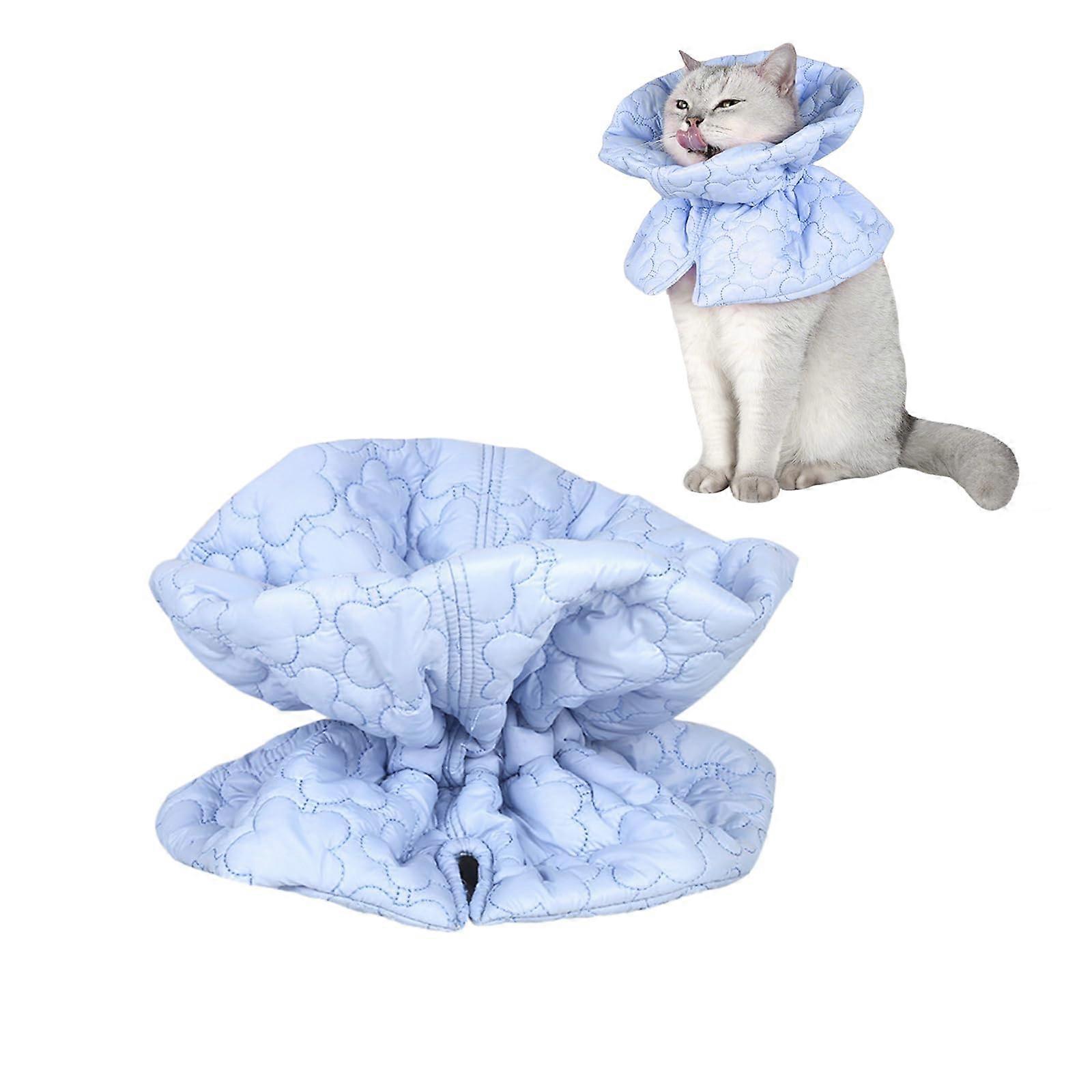 Elizabethan Collar For Cats, Post-Op Recovery Cone, Blue Non-Toxic Plastic E-Collar, Size Medium