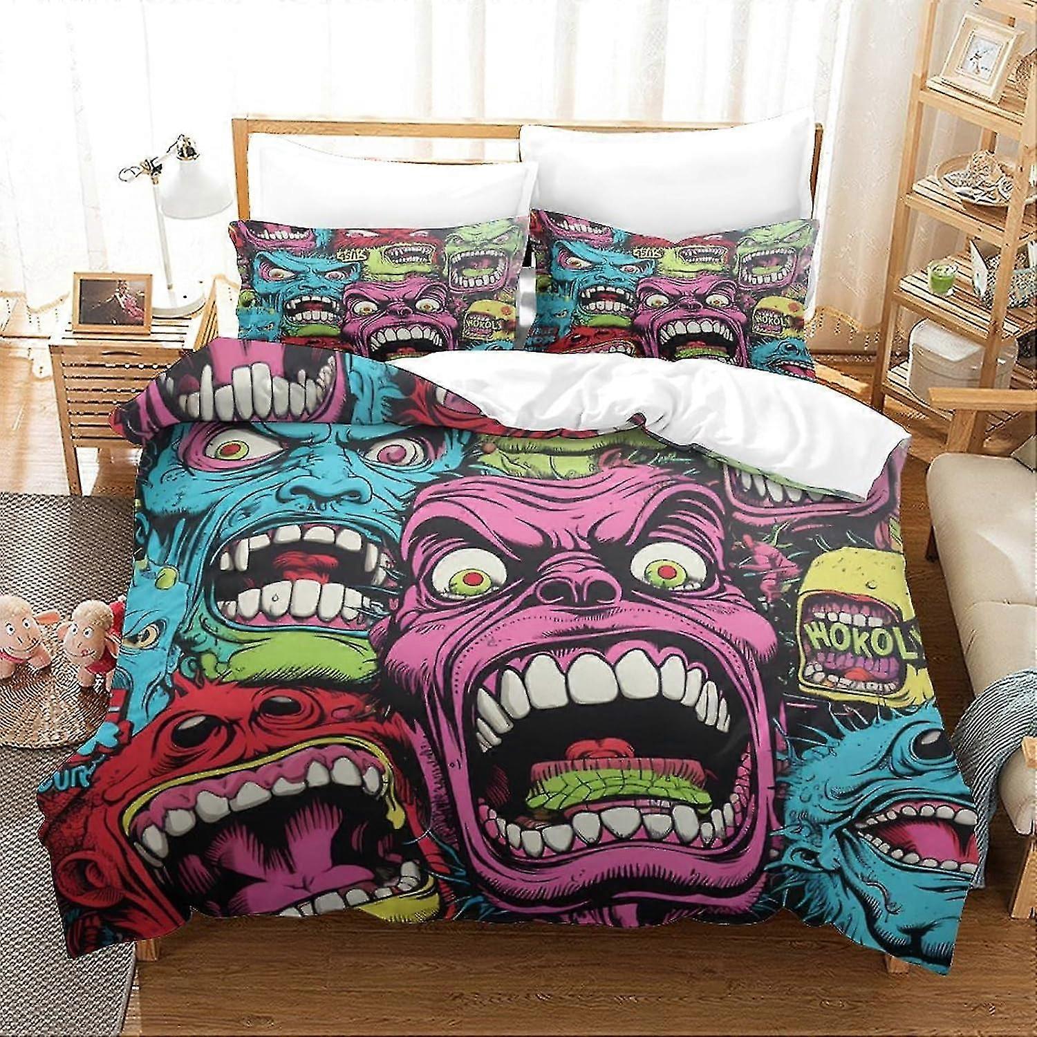 Abstract 3D Printed Manga Character Bedding Duvet Cover Set for Adults and Kids, No Comforter, Double Size