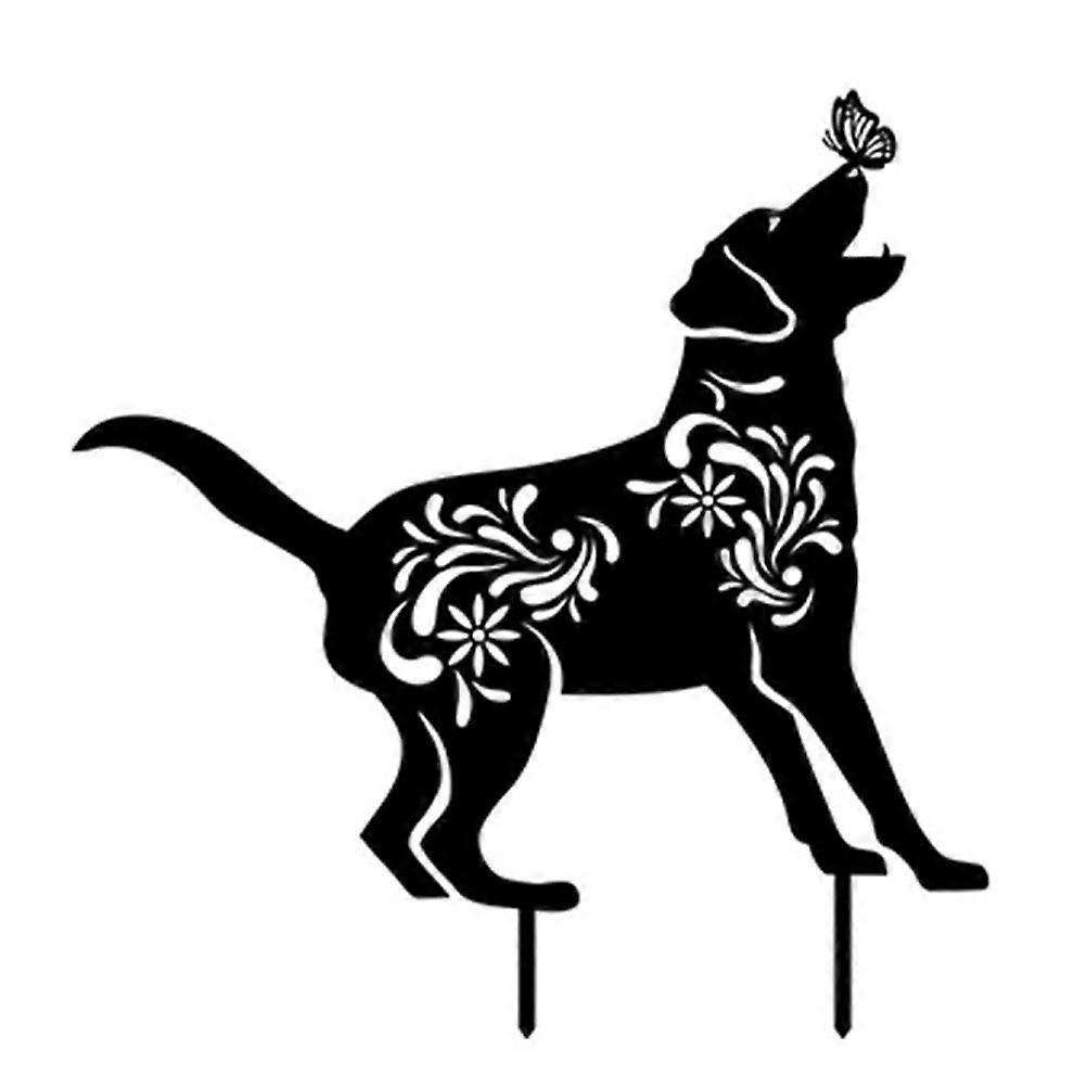 Dog Design Stake Ornament Portable Animal Yard Sign Outdoor Ornament Butterfly Dog Shape Black 31.70X30.60X0.10CM Iron 1Set