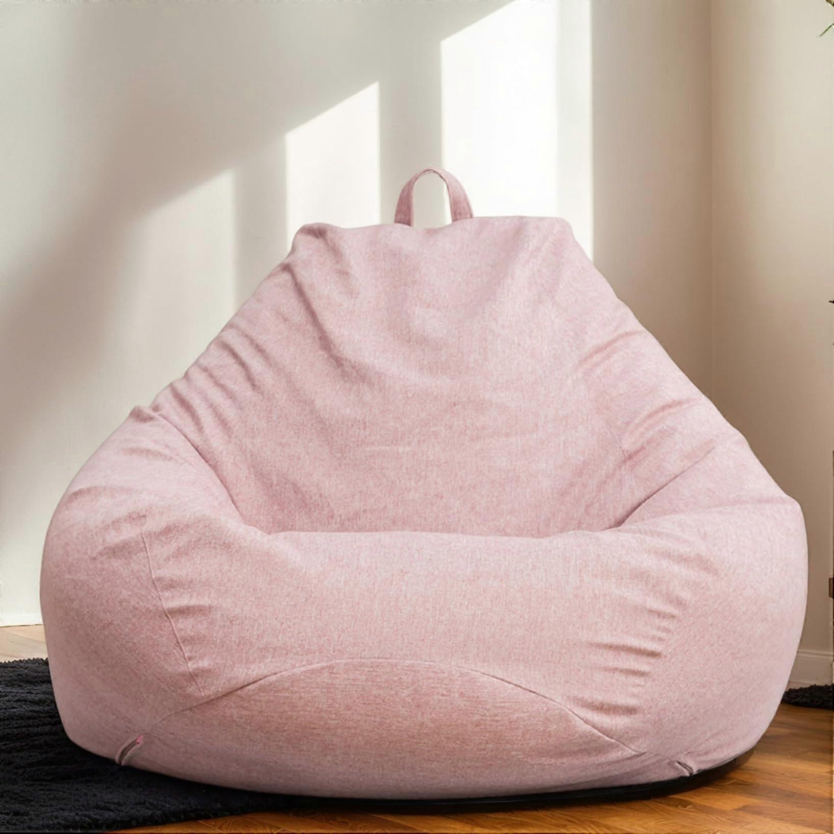Washable Bean Bag Cover Round Polyester Soft For Garden Outdoor Pink 80*90cm