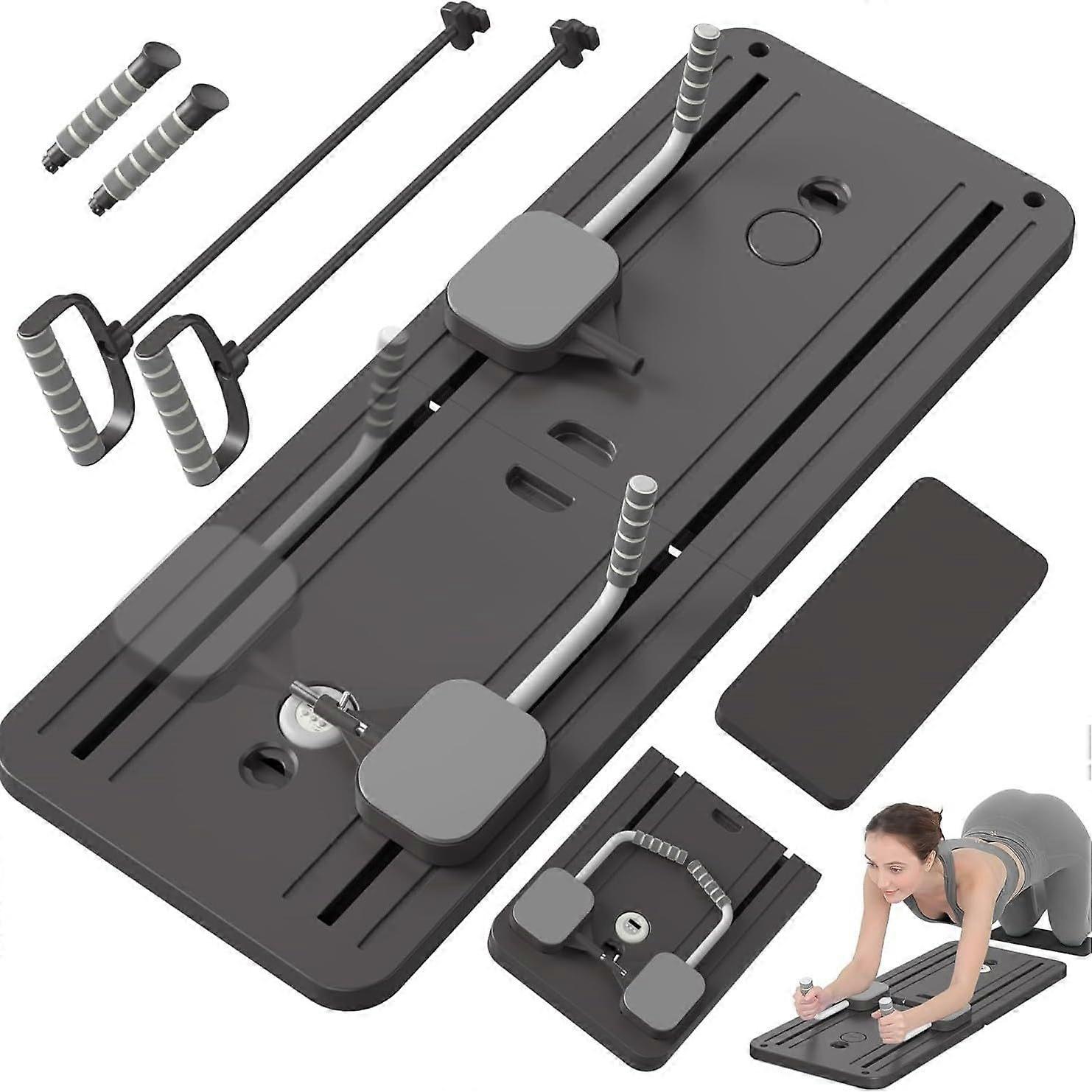 Pilates Board Foldable 4-In-1 Reformer, Push-Up Ab Roller With Timer, Space-Saving Design, Black 106 x 41 cm