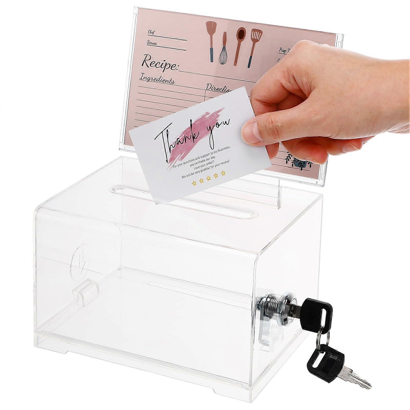 Acrylic Donation Box Transparent with Lock Small Tombola Ballot Box for Voting Tickets Fundraising Collection Fund Box