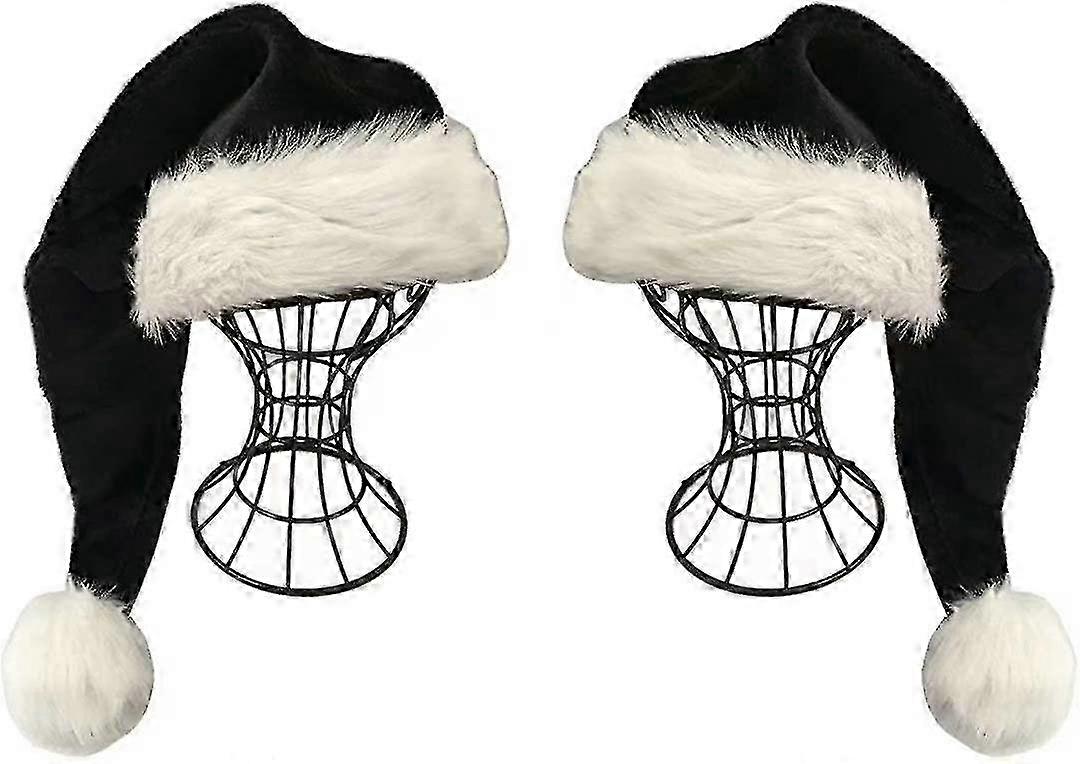 Fekete Mikulás sapka - 2 db Deluxe fekete-fehér karácsonyi sapka felnőtteknek