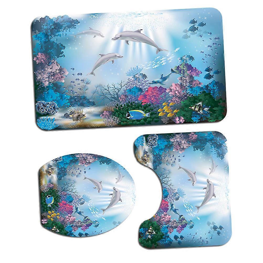Toilet Cover Mat Bath Mat Set Polyester Non-Fading Color Easily Washable 3Set