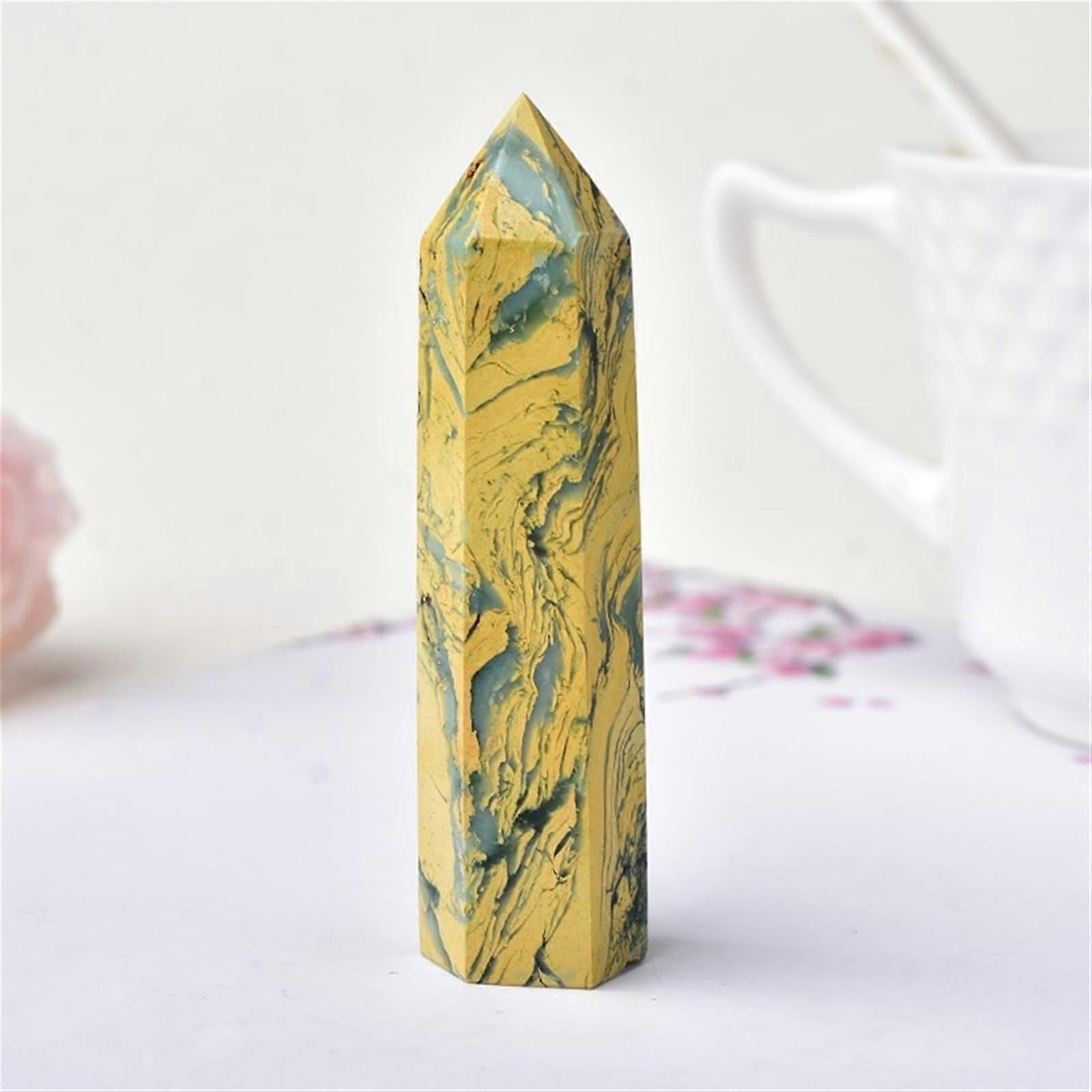 Natural Stones and Crystal Tip Stick for Reiki Healing, Yellow Unakite Tower, Polished Mineral, Size 50-60mm Home Decor