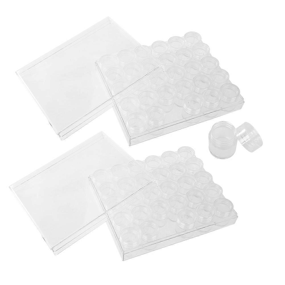 Clear Plastic Jewelry Bead Storage Rectangle Box 30 Small Round Container Jars 2pcs