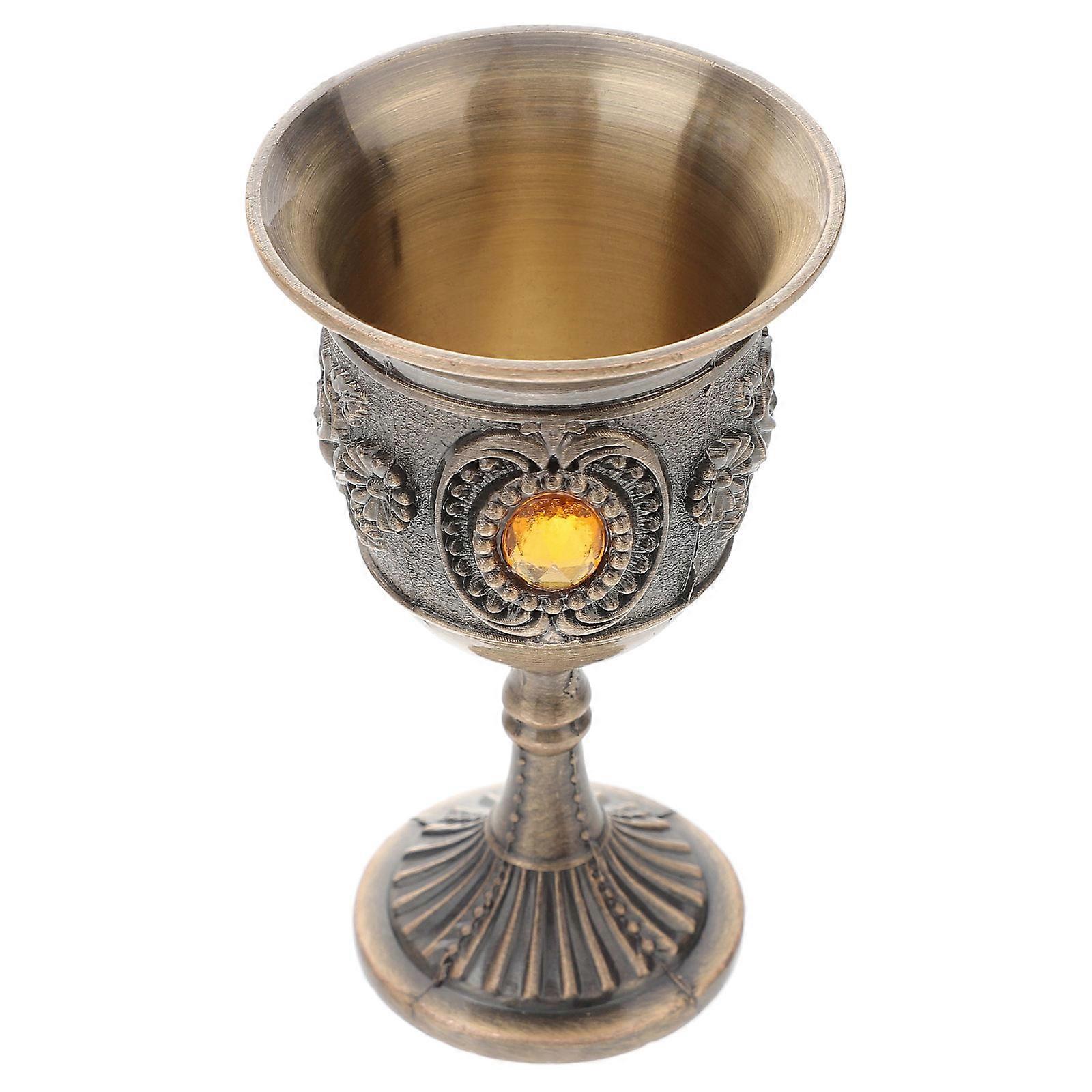 Elegant Bronze Metal Goblet Reusable Wine Cup with Embossed Flower Pattern for Water, Beer, and Whisky – Perfect for Homes, Bars, and Events