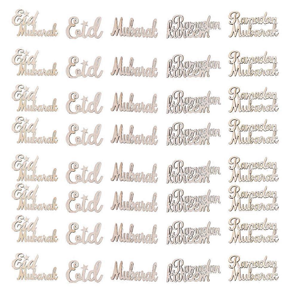 Decorative Letters Eid Mubarak Wood Sign Khaki Color Rectangular Shape For Celebrations Rustic Wood Eid Sign 75Pcs
