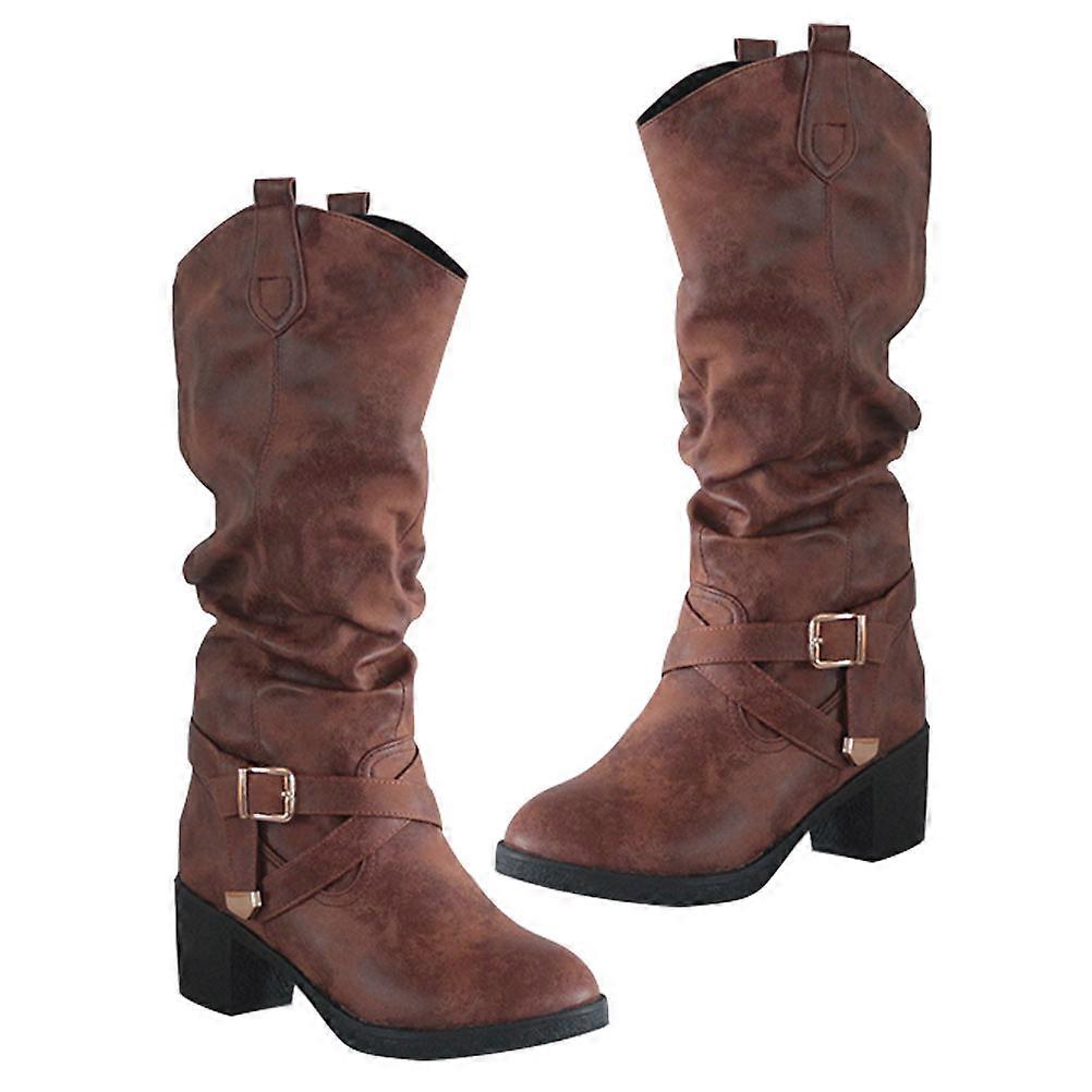 a polished and professional product description based on your input:

 

**Retro Low Heeled Women's Boots – Long Style Chunky Heel Fashion Footwear