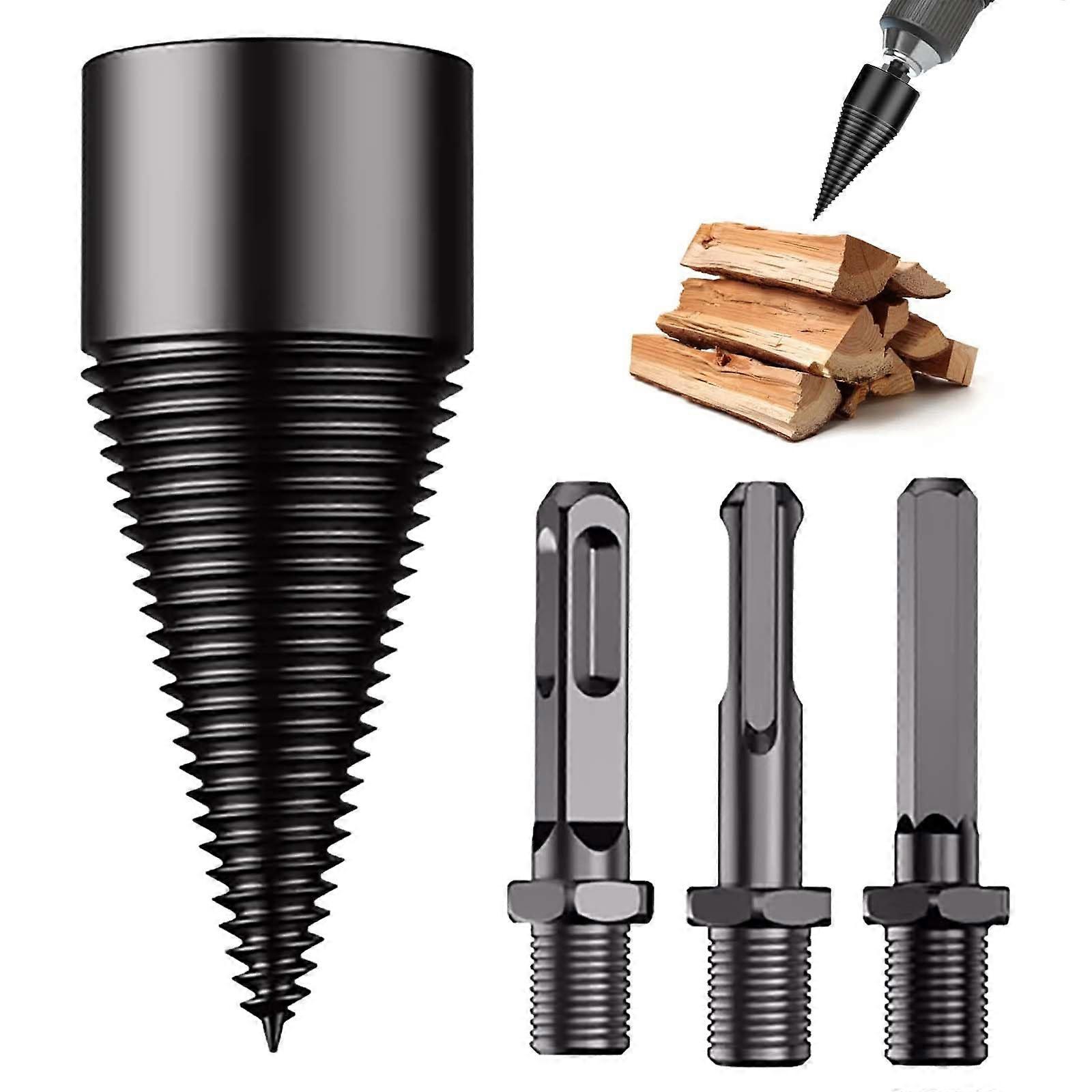 32 mm Firewood Drill Bit with 3 Drill Handles, Square Hexagon Round, Wood Splitter