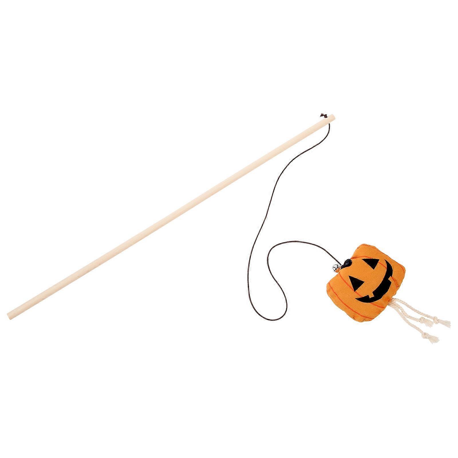 Interactive Orange Cat Teaser Stick Made of Safe Wood and Plush Cloth for Indoor Fun and Exercise
