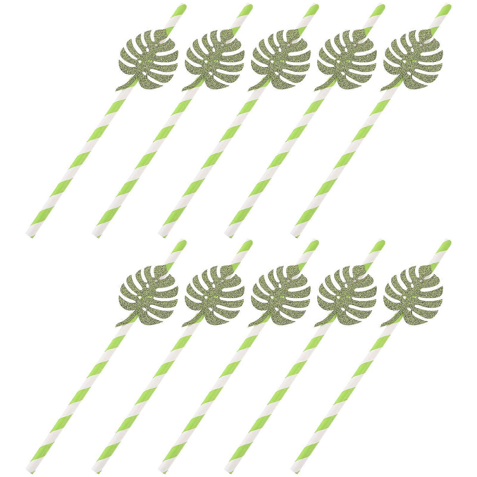 Monstera Leaf Glitter Paper Straws for Drinking Use Light Green Color Suitable for Various Cups 10pcs