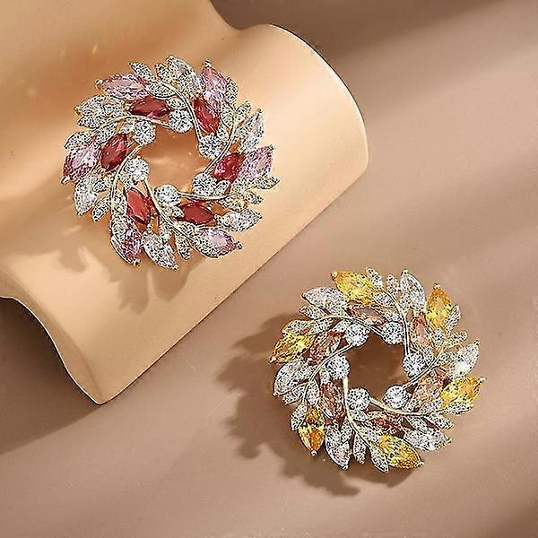 WABJTAM Elegant Flower Wreath Brooch, Women's Clothing, Creative Zircon Corsage, Coat, Accessories, 2 Pcs