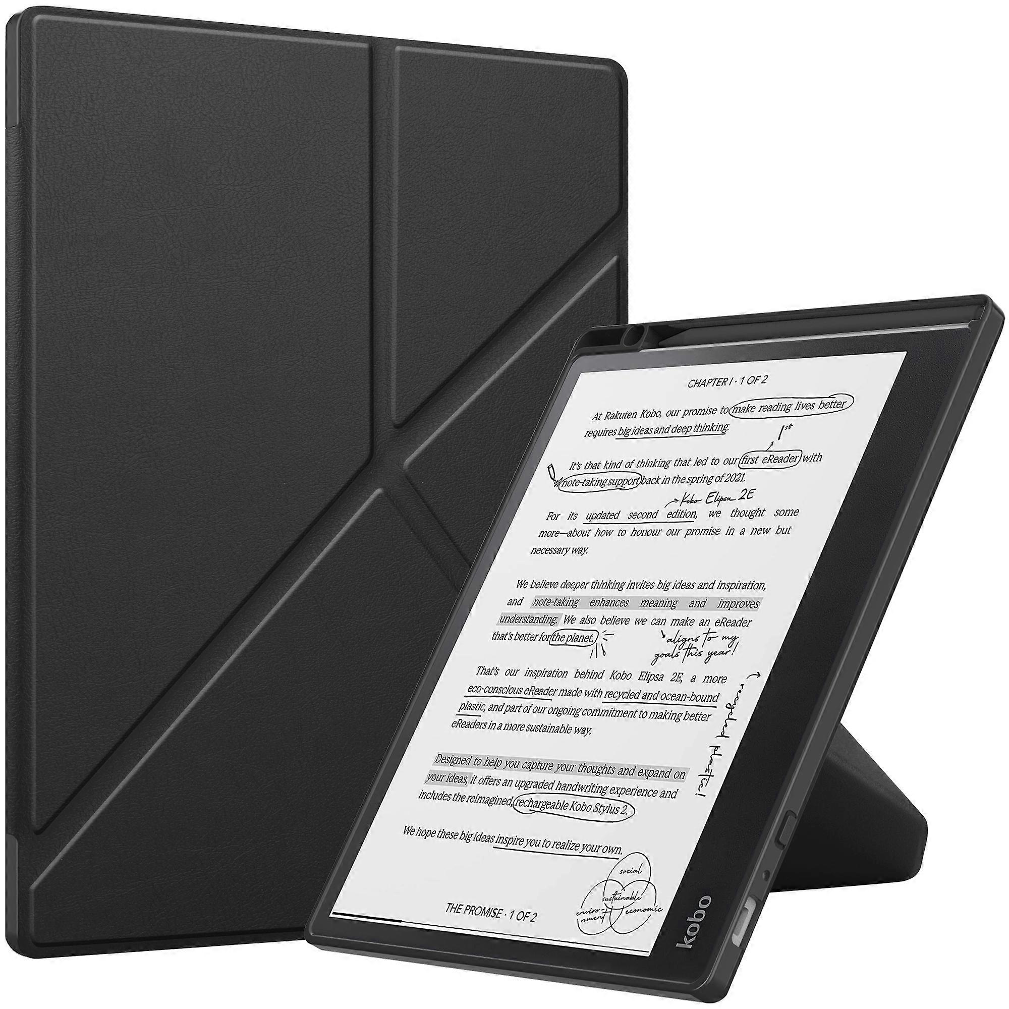 For Kobo Elipsa 2E Origami Case PU Leather+TPU E-book Reader Stand Cover with Auto Wake Sleep Black