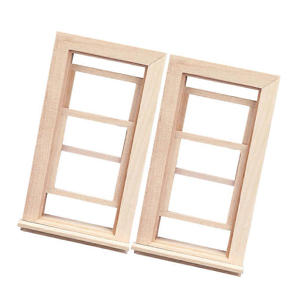 Wooden Miniature Window Frames 2pcs Unfinished Scale Model for Dollhouse DIY, Realistic Craftsmanship for Fairy Garden & Tiny Playset Decoration