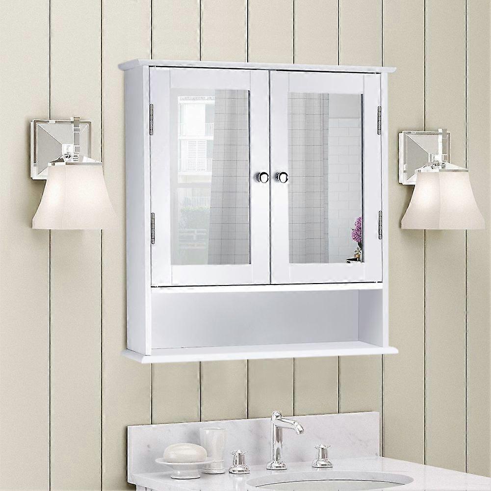 Wall Mount Rectangular Mirror Cabinet Bathroom Organizer,White
