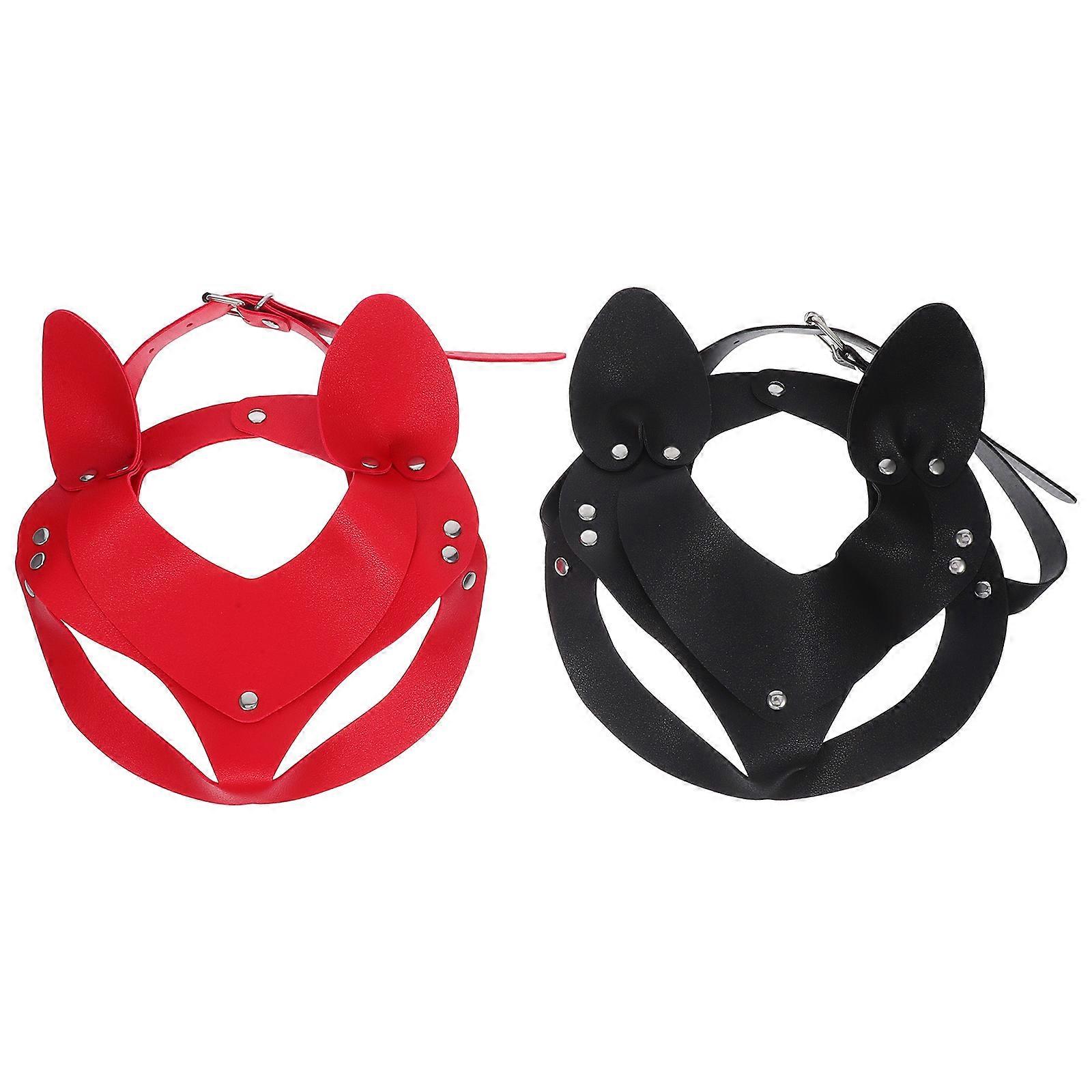 Halloween Cat Mask 2Pcs Trendy Cat Ear Shape for Masquerade Balls and Cosplay Events Made of Comfortable Pu Material