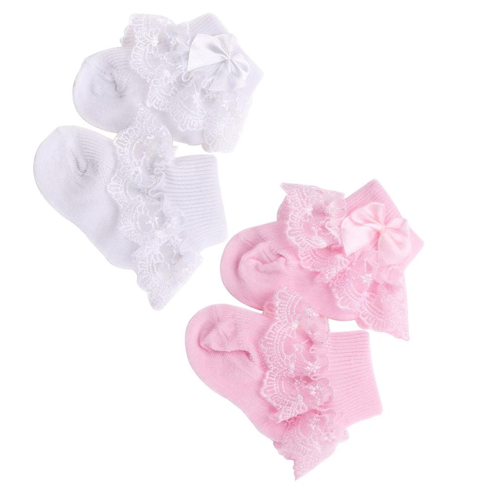 Baby Stocks for Girls 2 Pairs Lace Socks for Autumn and Winter Warmth White with Cute Bow Knot Design