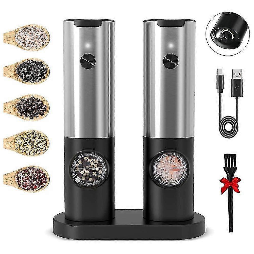 Adjustable Coarseness Salt and Pepper Mill Set with USB Rechargeable Base