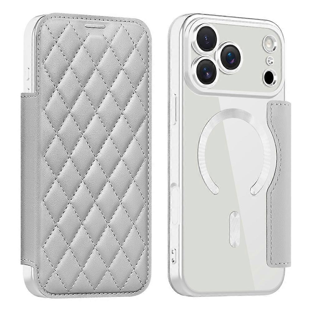 Compatible For iPhone 17 Pro Max Case Compatible with MagSafe Rhombus PU Leather Phone Cover