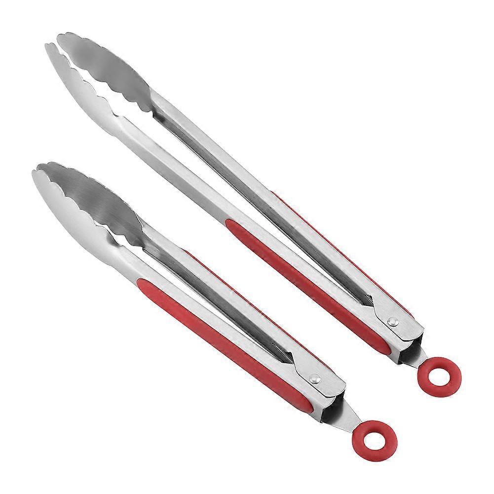 2 Pack Stainless Steel BBQ Tongs, Kitchen Tool with Silicone Handle (Red)