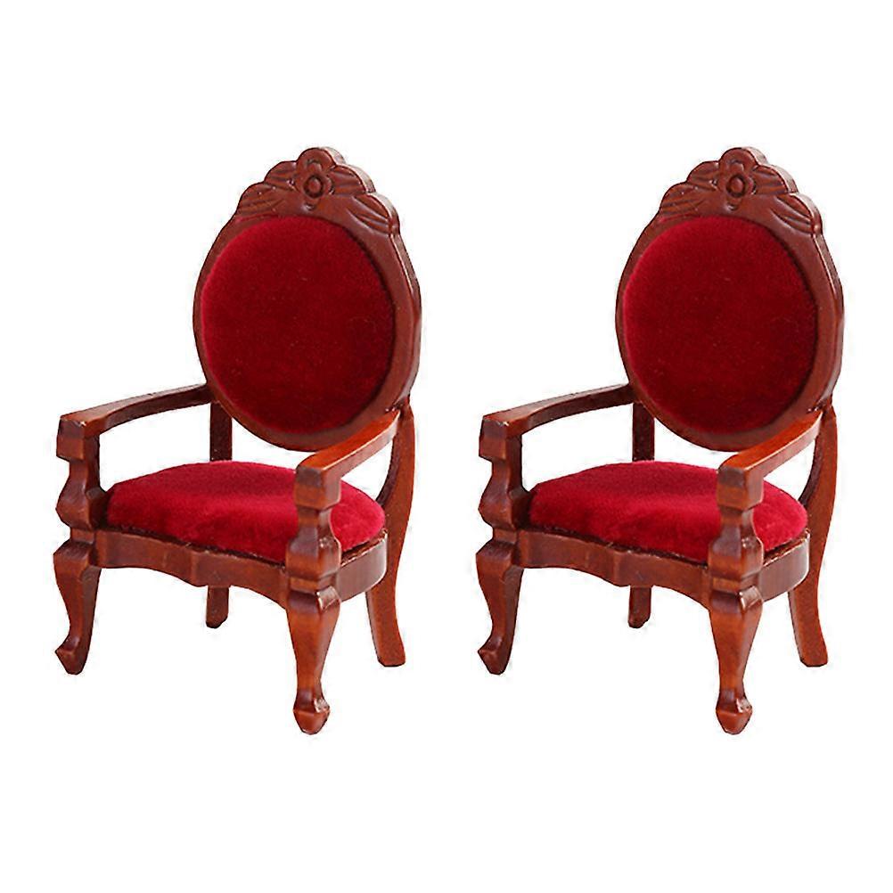 Model Mini Furniture Miniature Armchair Mini House Decoration Wood Red Use 2Pcs