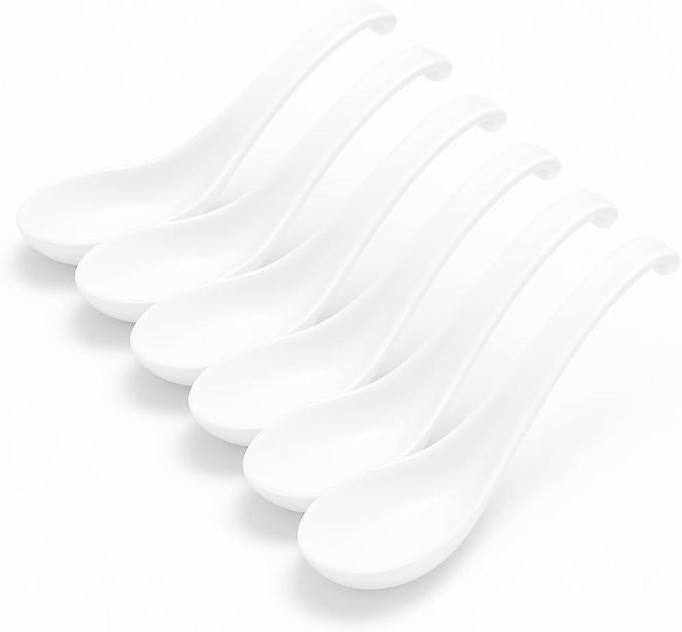 Asian Soup Spoons Set Durable Melamine Spoon for Ramen, Miso, Japanese & Chinese Soups C