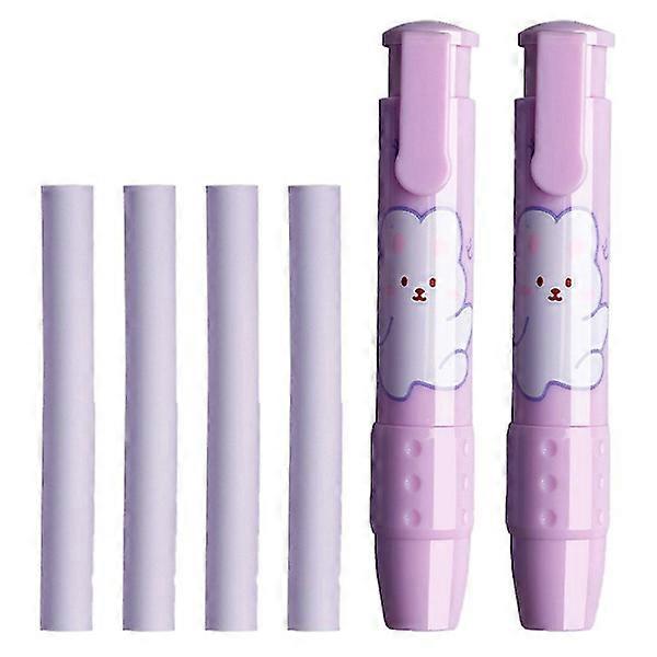 2 pcs push eraser cute cartoon clean and expandable with two replacement cores, fun and functional.