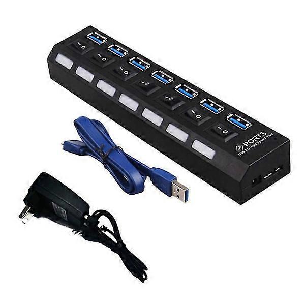 USB 3.0 Hub with 7 Ports, USB Hub Splitter with Individual LED Light On/Off Switch, High Speed Data Transfer