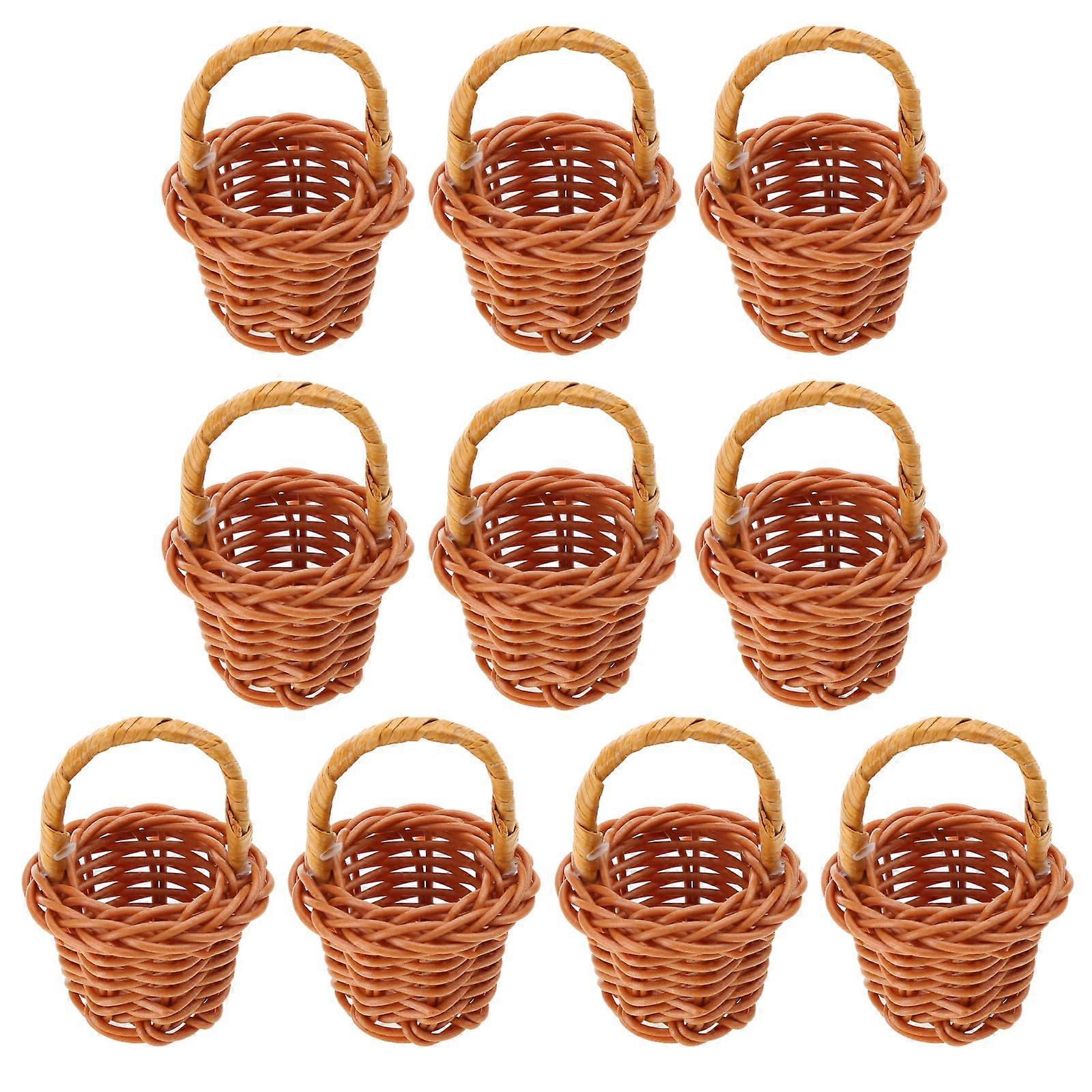 Set of 10 Woven Storage Baskets with Handles in Coffee and White for Home Decor and Crafts