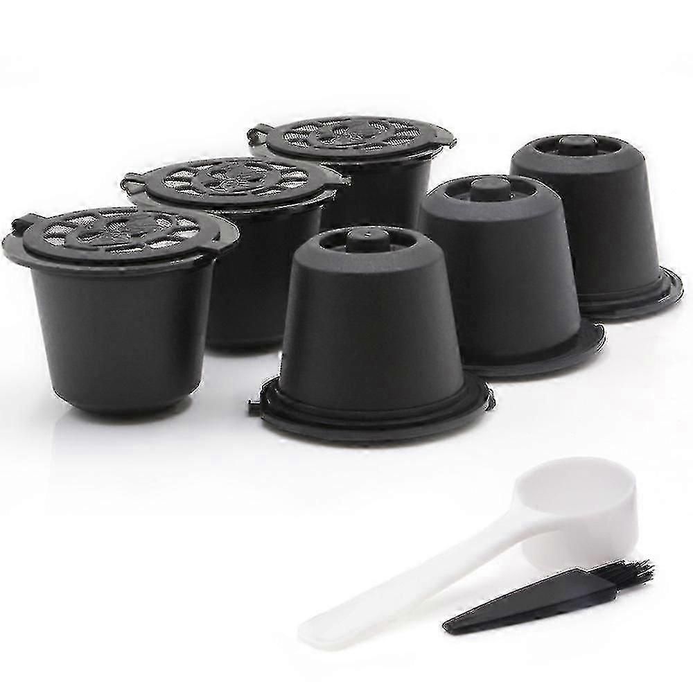 5er-Pack wiederverwendbare Kaffeepads Nachfüllbare Kaffeekapseln mit Löffel und BürsteSchwarz