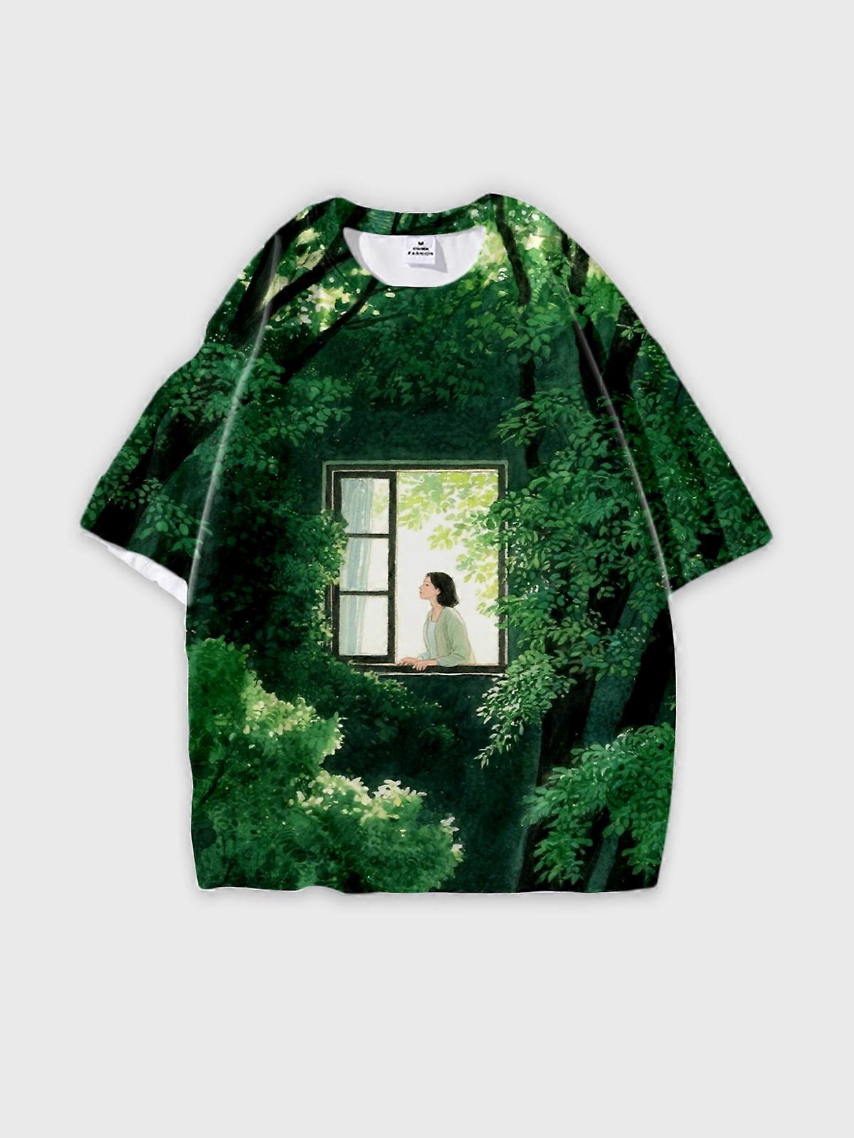 T-Shirt Short Sleeve Round Neck, Summer Casual Loose Graphic Tee, Unisex Pattern V1864