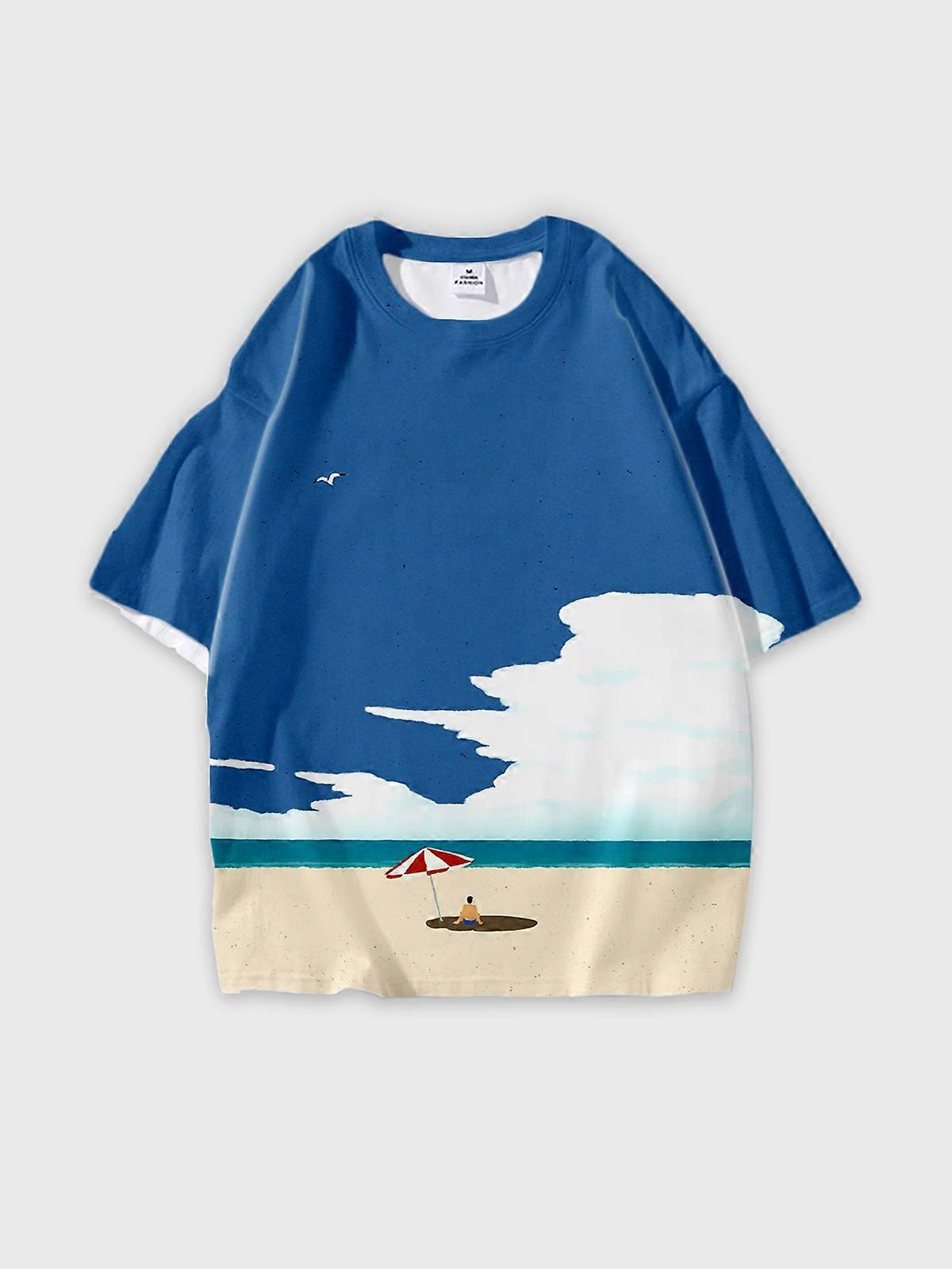 T-Shirt Round Neck, Loose Short Sleeve Pattern Graphic Tee, Unisex Summer Casual Top V1718