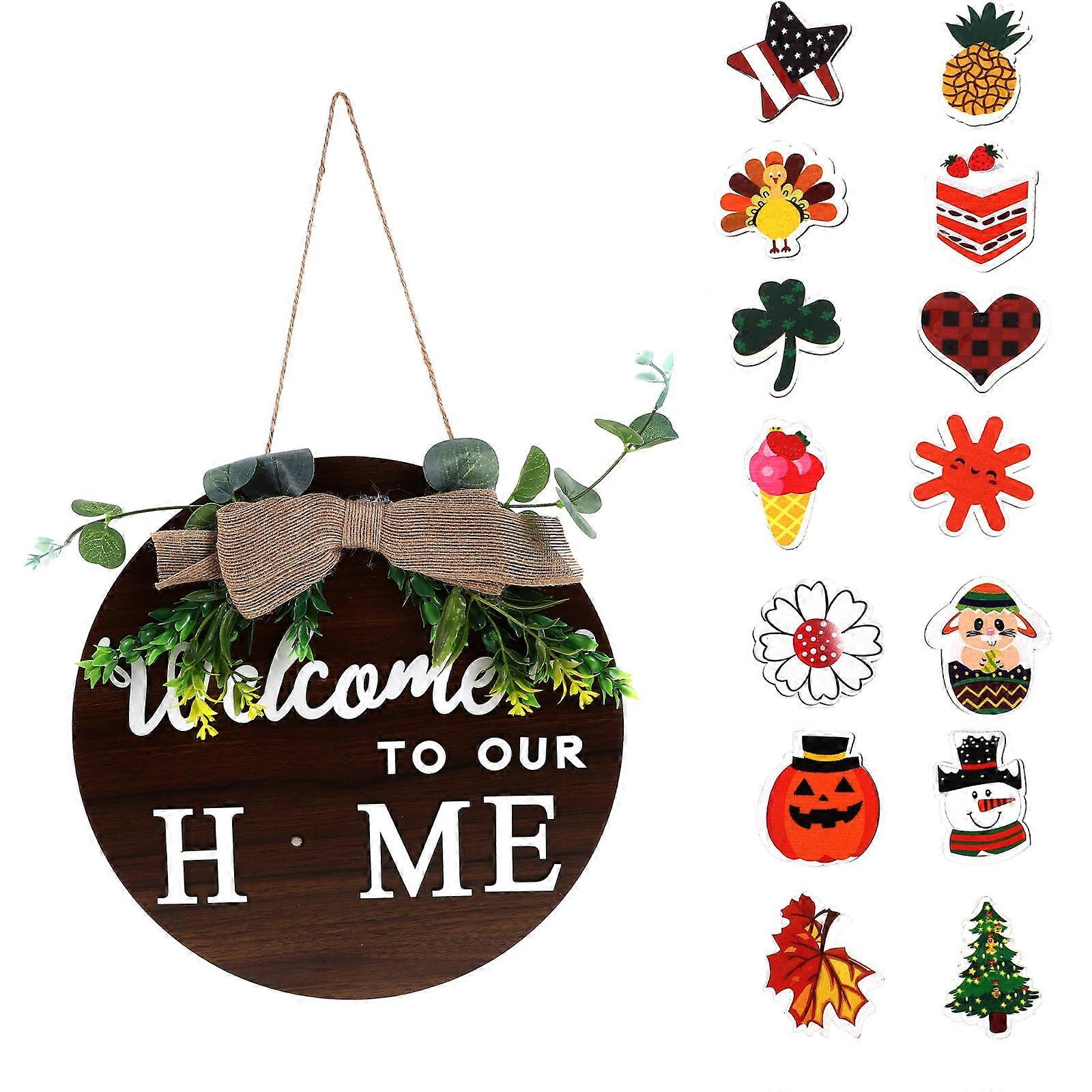Front Door Hanging Decor Holiday Welcome Sign Front Door Decor Magnetic Letters Diy Design Square 29X29X1CM 1Set